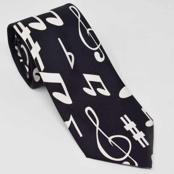 Wild Ties Silk Music Notes Necktie Black White - Picture 1 of 9